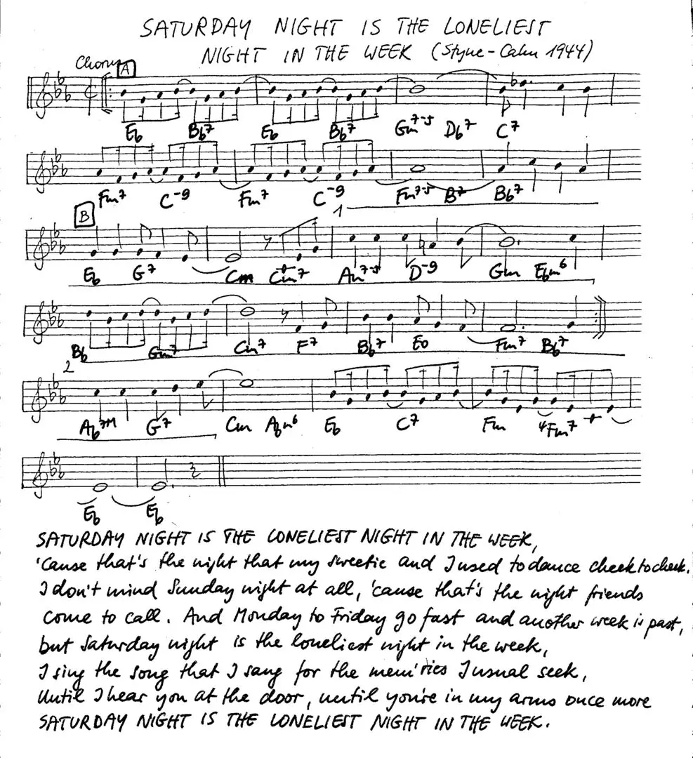 saturday night is the loneliest night free jazz leadsheet - Courtesy of the Jungle Jazz Band